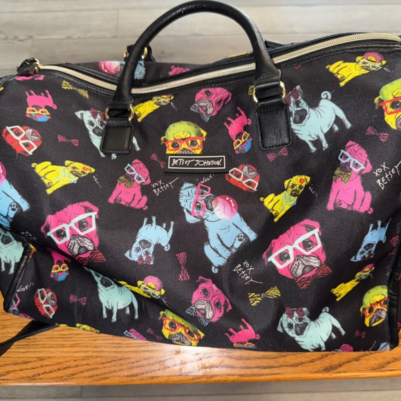 Betsey Johnson Black Travel Bag with Colorful Dog Print - Picture 1 of 3